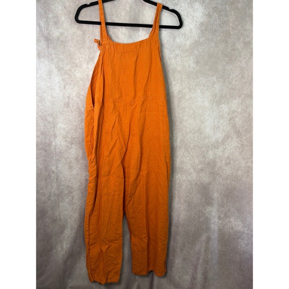 FLAX 100% Linen Pumpkin Orange‎ Overalls Jumpsuit Boho Womens Medium Baggy - Picture 4 of 4